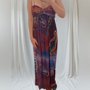 Alberto Makali Vibrant Purple and Red Maxi Dress with Scarf